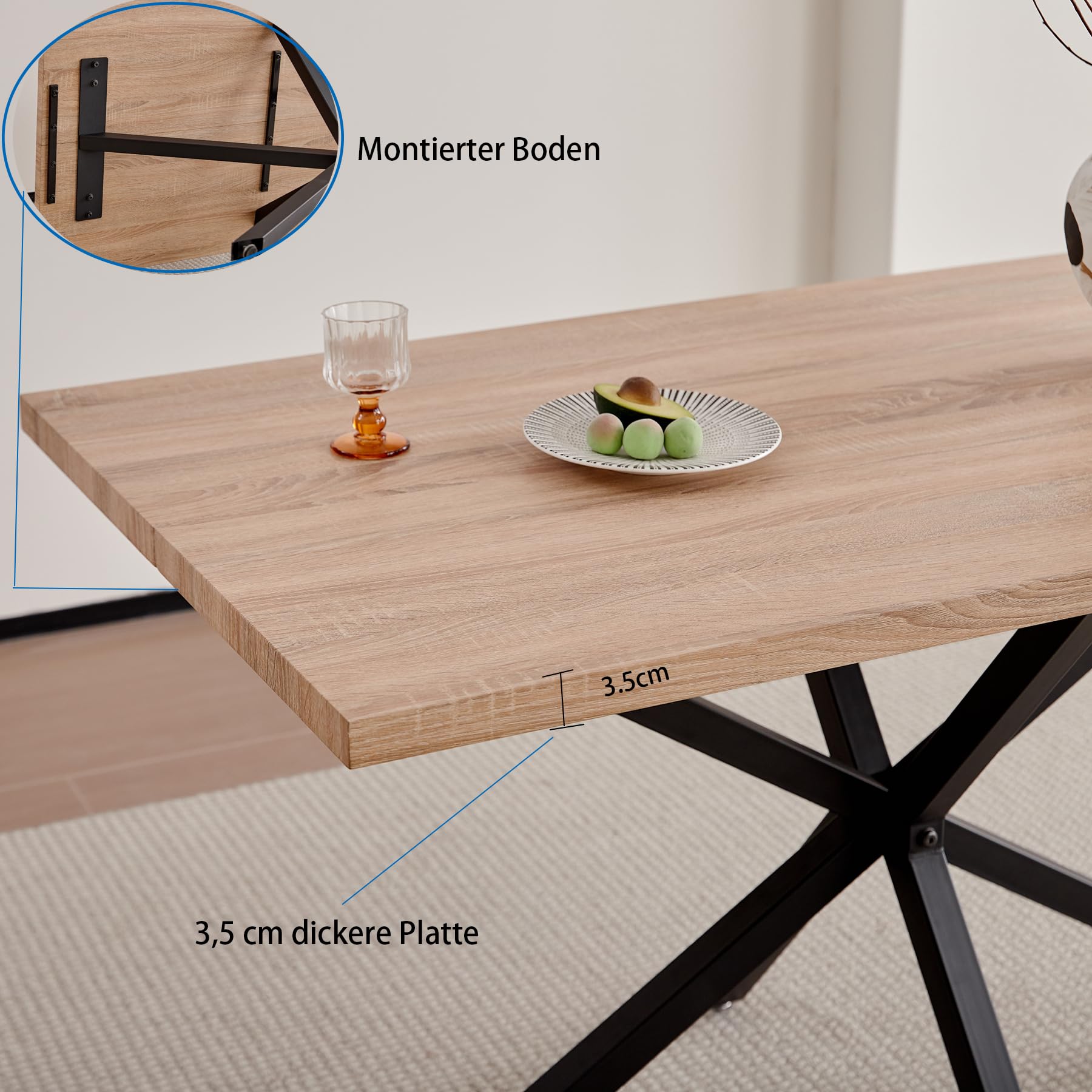 Tavolo da Pranzo con 4 Sedie, Set da Pranzo, 140 * 78 * 77 cm, Tavolo da Pranzo Rettangolare in Legno, 4 Sedie con Schienale Alto, Gambe in Metallo Nero, 4 Sedia Beige