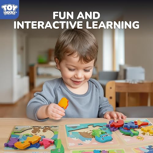 Miniatura 7 de TOY Life Rompecabezas de madera para niños pequeños de 2 a 4 años, paquete de 6 rompecabezas de dinosaurios para niños de 1 a 3 años, juguetes