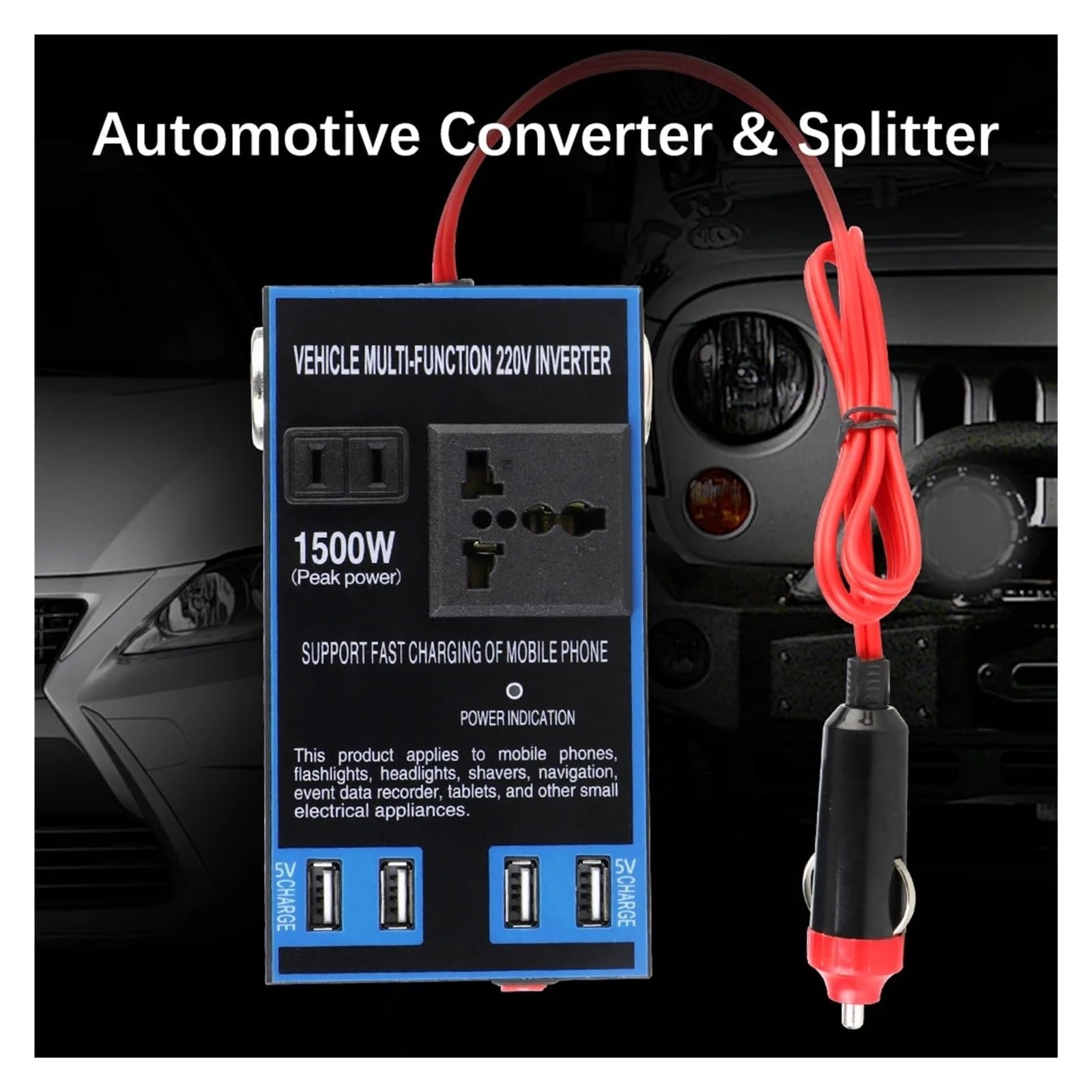 Convertisseur Tension Convertisseur Voiture DC 12 V vers AC 110 V 24 V vers AC 220 V Charge Rapide Prise Allume-Cigare Chargeurs USB Adaptateur Secteur