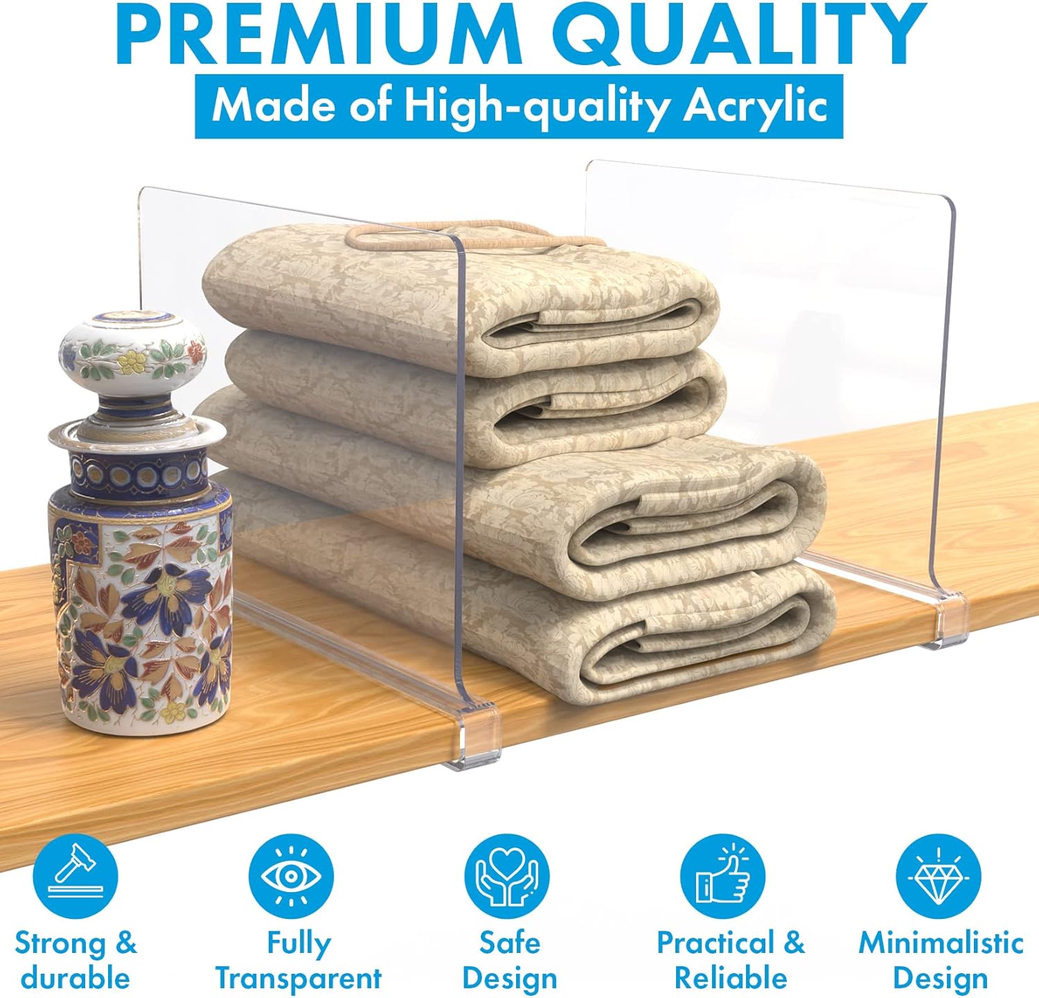 Raunak Acrylic Shelf Dividers for Closet Organization | 8 Pcs Closet Shelf Divider | Wood Closet Shelf Organizer | Closet Dividers for Shelves, Clothes, Wardrobe, Kitchen, Office, and Bathroom