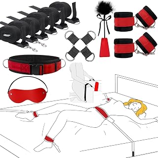Sex Toys BDSM Bondage Restraints - 12 Pcs Adjustable BDSM Kit with 6 Straps, 3 Soft Cuffs, Blindfold, Cross Strap, Feather Tickler for Adult Couples Women