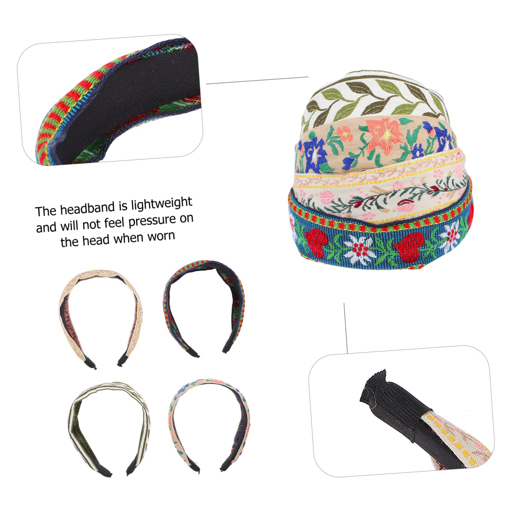 8 Piezas Diadema Bordada Con Diadema Bohemia De Flores Boho Con Turbante De Flores Bordadas Turbante De Pelo Antiguo Chica Tela Perder