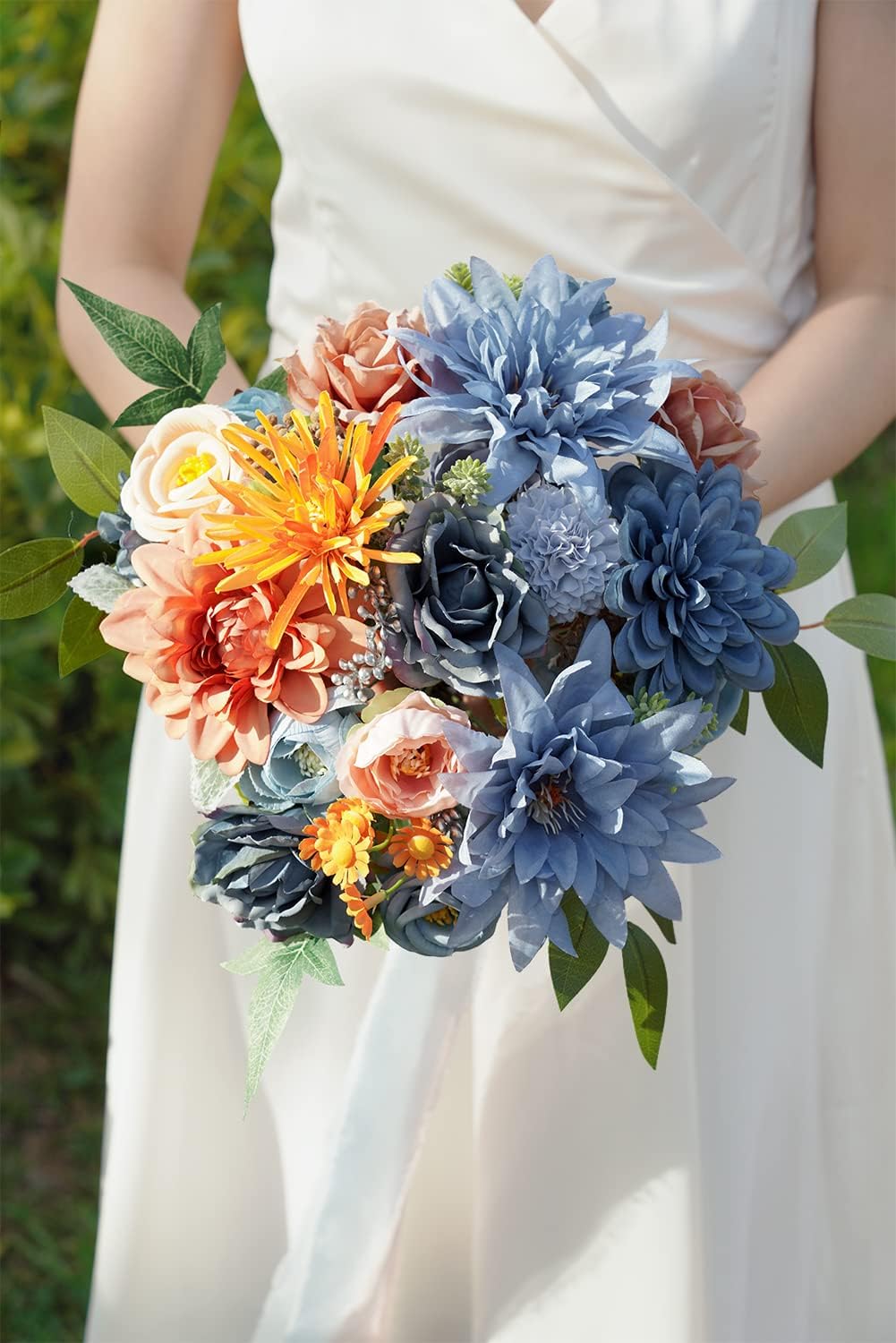Blue Artificial Flowers Combo Pack, Faux Navy Flowers Wedding Combo Arrangement for DIY Wedding Bouquets Combo Arrangements Party Bridal baby shower centerpieces(Orange)