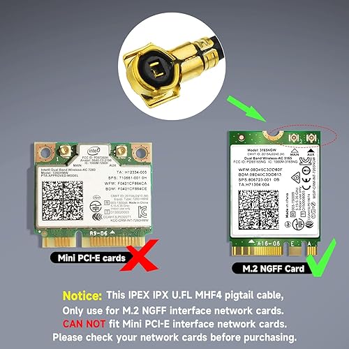 Miniatura 4 de Bingfu Antena WiFi de tres bandas 2.4GHz 5GHz 6E Wifi6 y cable U.FL IPX IPEX a RP-SMA de 8 pulgadas con soporte de ranura PCI para tarjeta de red