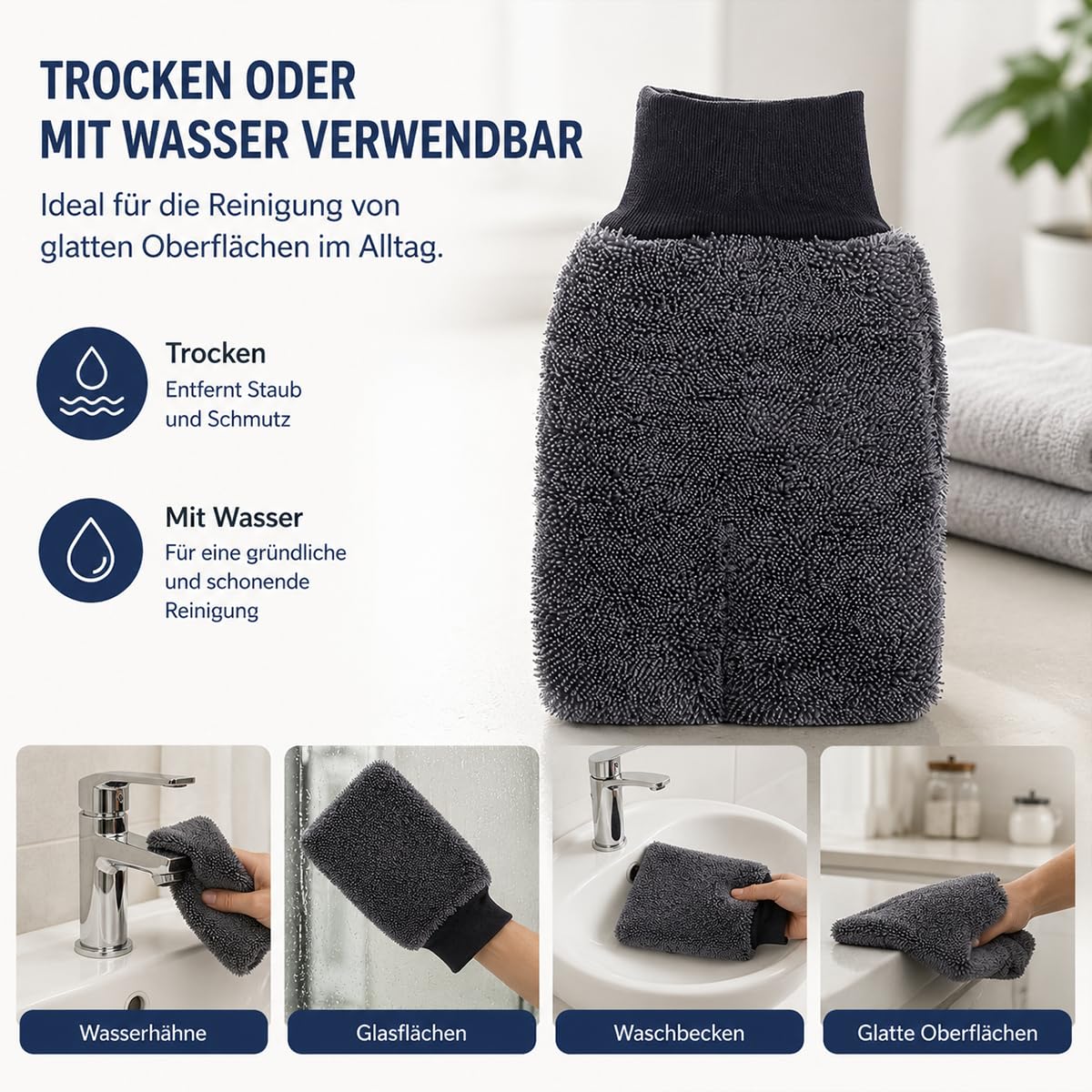 DZ'HUE Ultra Wipes Dry Gloves Absorbent Microfibre, Waschhandschuh, Händehandtuch, Mikrofaser, Multifunktions Reinigungstuch, Sanfte Reinigung, für Fensterputzen, Auto & Haushalt (6 Stück)