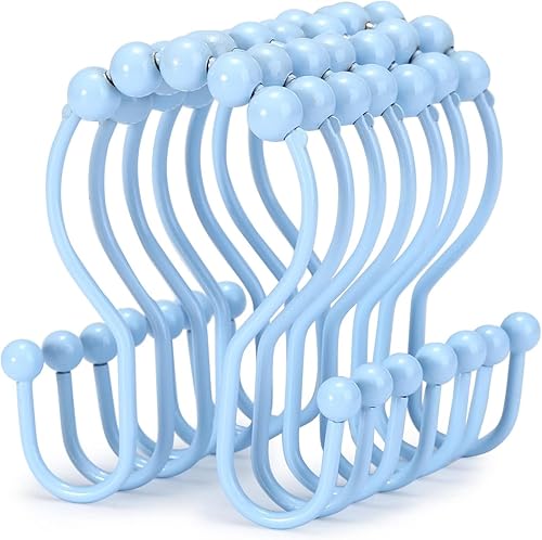 Goowin - Ganchos para cortinas de ducha, 12 piezas de anillos con rodillos de acero inoxidable a prueba de óxido, ganchos de cortina de ducha dobles