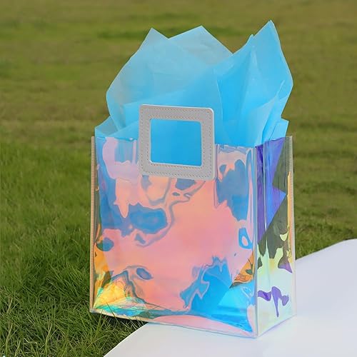 Miniatura 6 de VUOJUR Bolsa de regalo holográfica con papel de seda, bolsa de regalo reutilizable de cumpleaños para niños, mujeres, niñas, despedida de soltera,