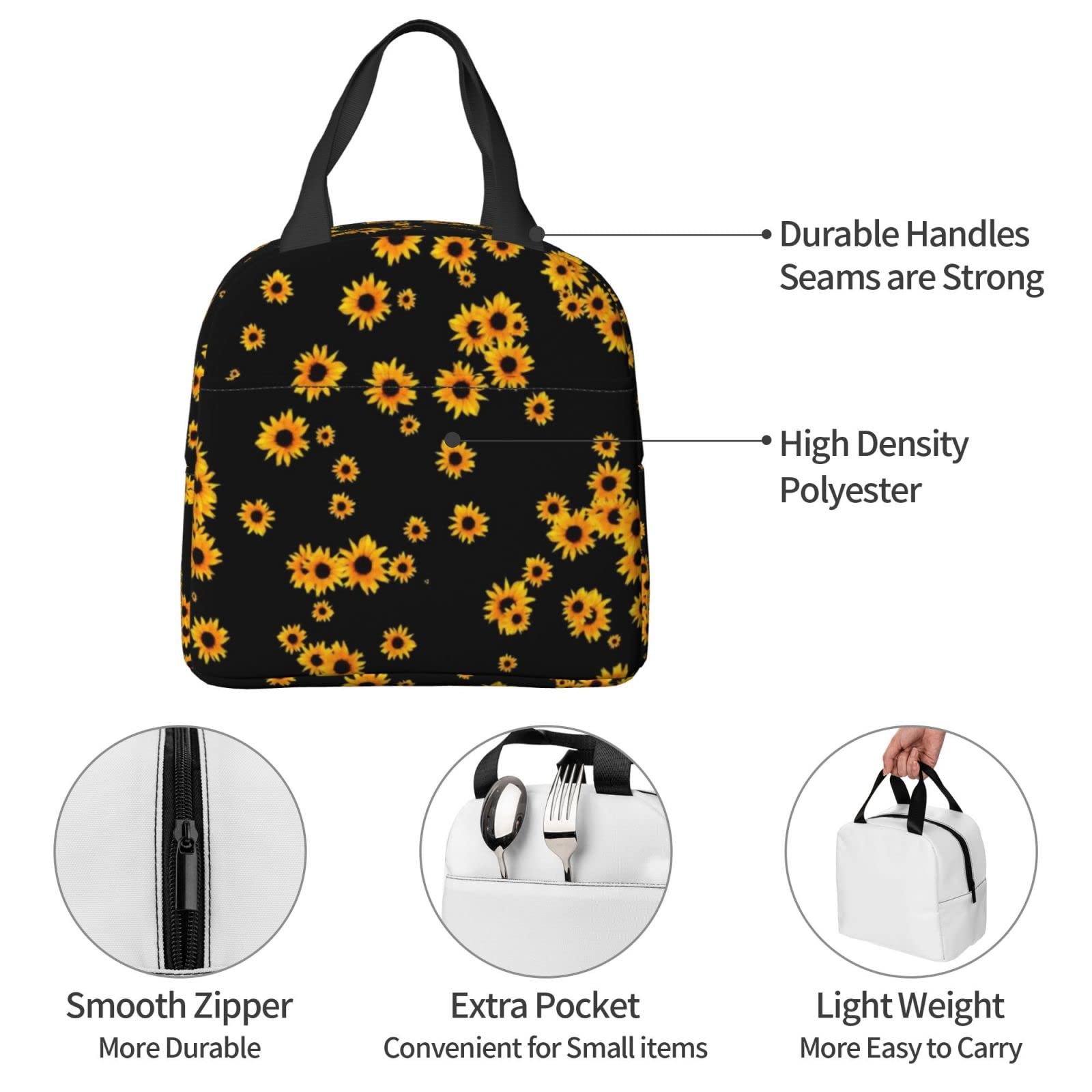 Bolsa de almuerzo isotérmica para mujer con contenedores congelados, caja de almuerzo isotérmica y resistente al agua, diseño de girasol