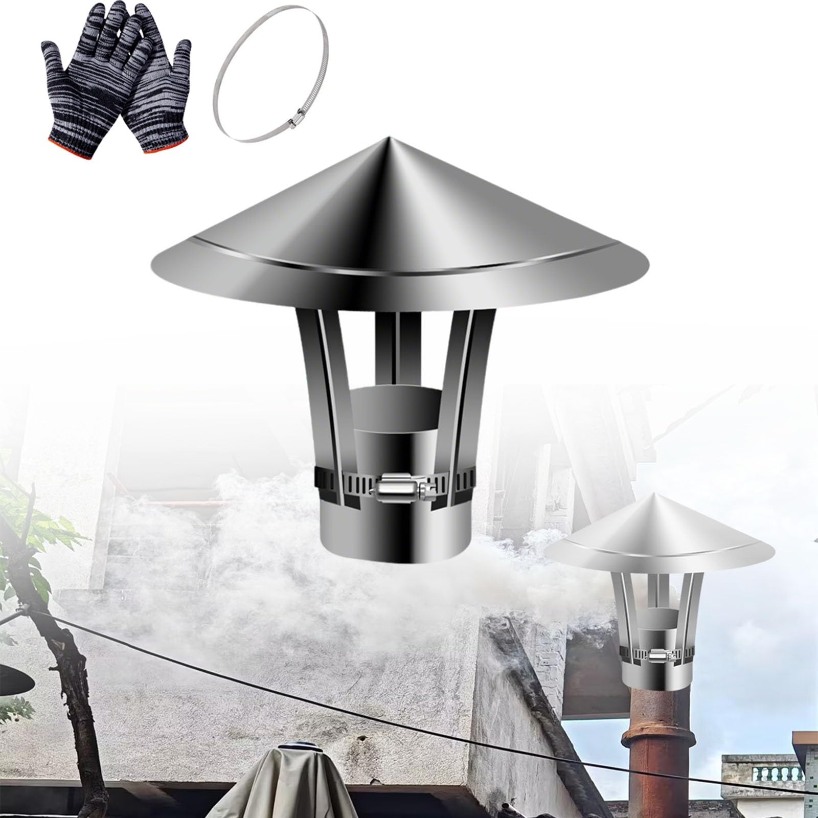 MYXJGNAIY Round Chimney Cap, Fireplace Flue Lid, Stove Pipe Chimney Cowl, Furnace Vent Guard, Chimney Rain Cover for Outside Existing Clay Flue Tile(3.5in)