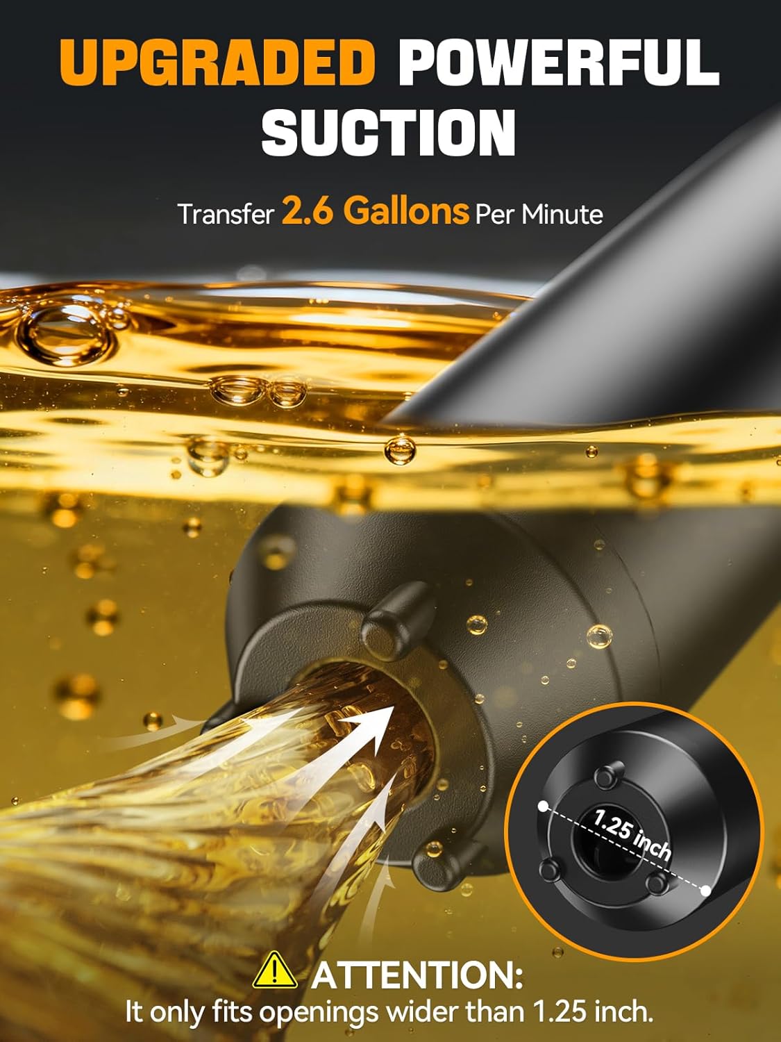 E1 Fuel Transfer Pump Battery Powered 2.6GMP Portable Siphon Pump with Controlled Flow & Leak-Proof 59-Inches Hose for Gasoline Gas Diesel Water - Image 2