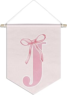 initial Personalized Preppy Canvas Hanging Pennant Flag Banner, Coquette...