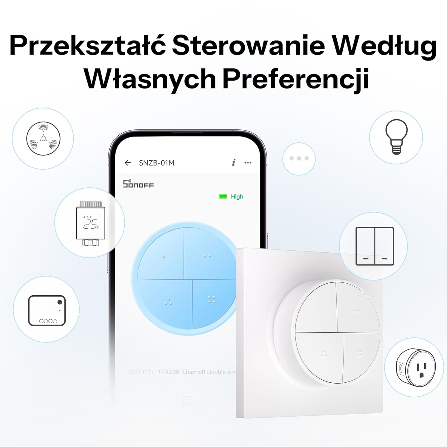 SONOFF Orb 4-in-1 Zigbee Smart Scene Button (SZNB-01M) | Wireless Smart Button & Light Remote | Multi Scene Controller | Easy No-Wire Installation | Open-Source Platforms Compatible