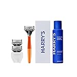 Harry\'s Original Shaving Kit for Men - Razor Handle, 3 Razor Blade Refills, Foaming Shave Gel, and Travel Blade Cover - German Engineered - Ember