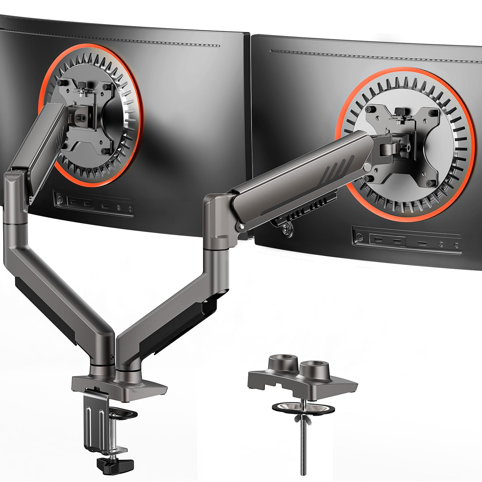 ErGear Dual Monitor Arm, Full Adjustable Monitor Mount for 17–34″ Screens, Fast Install Computer Monitor Stand with Tool-Free VESA Mount, Max Load 19.8 lbs, Max VESA 100x100mm - Grey