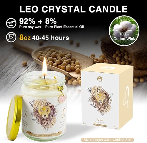 Miniatura 3 de Vela Leo, vela de cristal del zodiaco con aroma a violetas de soja naturales y regalo de espíritu de Lazurita para mamá, hermana, amigas