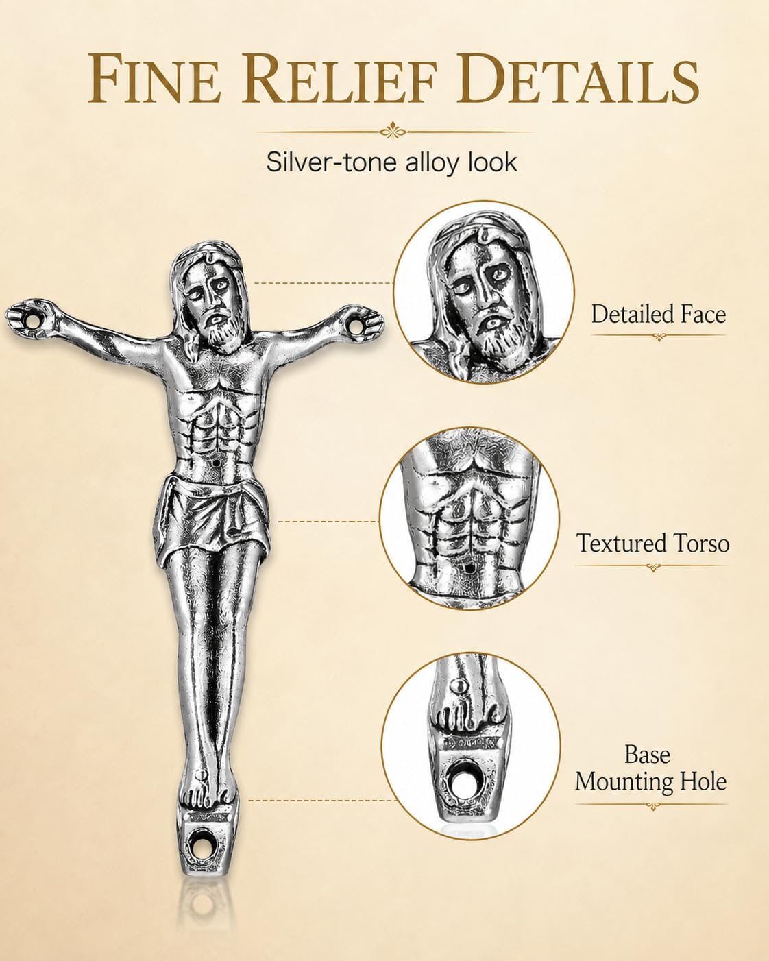 Cabilock 2Pcs Jesus Corpus for Crucifix Making, Silver Alloy Christ Statue Figurine for DIY Wall Cross, Religious Catholic Sculpture Replacement Parts for Home Altar & Chapel Decor