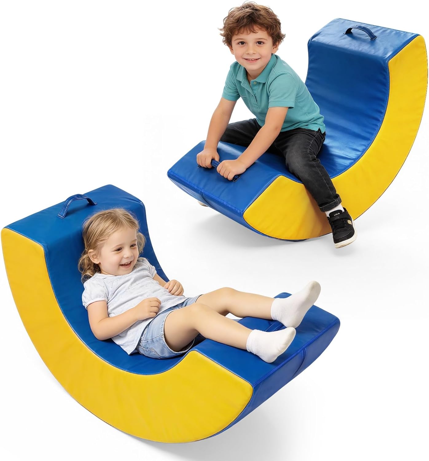 CRAURU Sensory Rocking Chair for Kids - High-Density Foam Rocker with Waterproof PU Cover & Handles, Calming Sensory Support