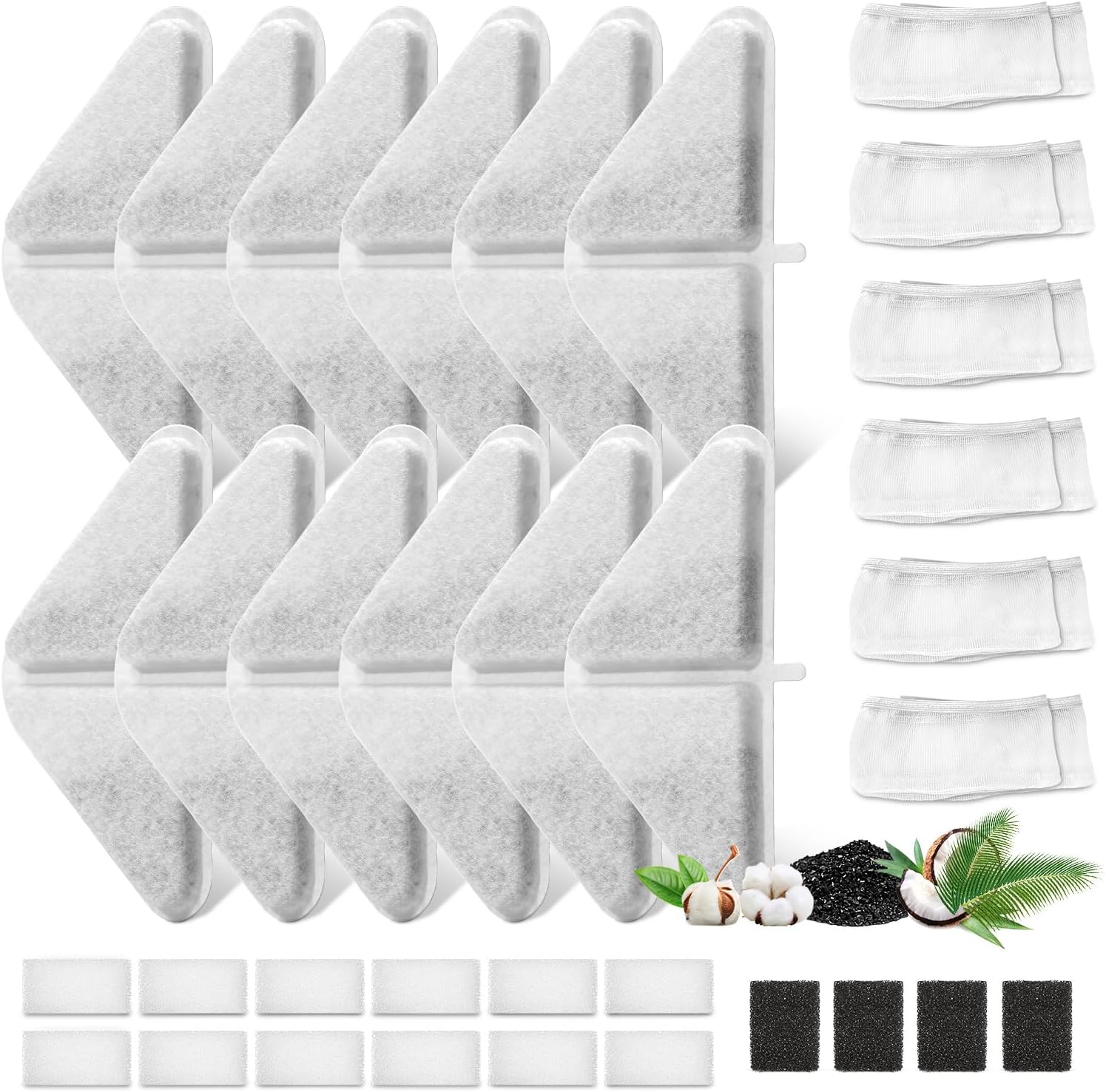 12 Sets of Replacement Filters for 230oz/7L Dog Water Fountain, GISOFIK Cat Water Fountain Filter, 5 Layers Filtration System Pet Fountain Filters Replacement (12 Filters+12 Mesh Bag+14 Sponge)