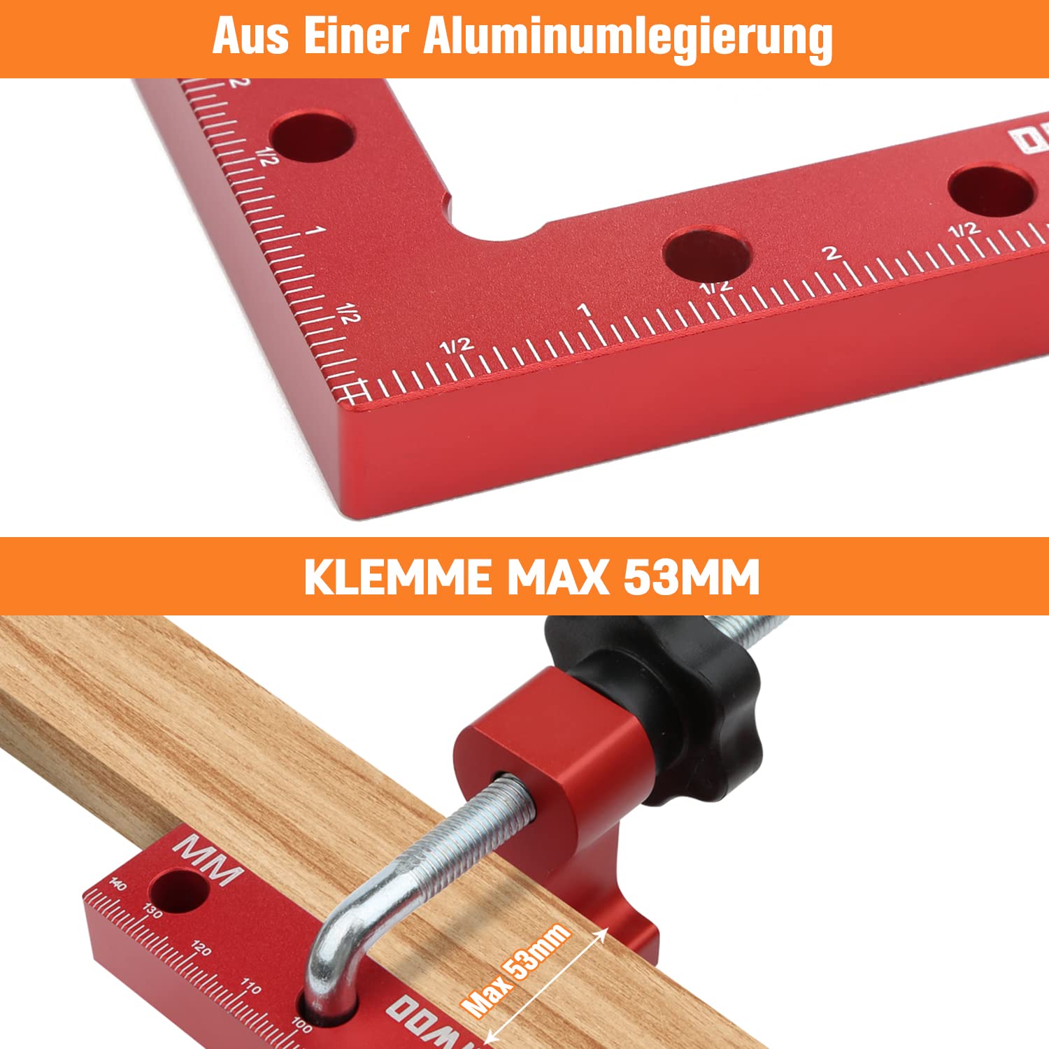 LAIWOO 90 Grad Winkel Klemme Positionierwinkel 140mm/5,5 Zoll, 4 Paare Befestigungsclips, Messwinkel Rechtwinklige Klemme für Zimmermannswerkzeug, Winkelspanner für Bilderrahmen Regalschränke (Rot)