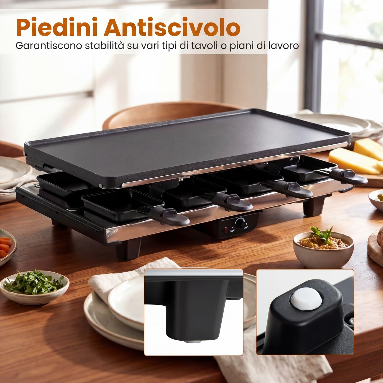COSTWAY 1400W Piastra Elettrica Antiaderente, Griglia da Tavolo Elettrico | con 8 Padelle, 2 Superfici di Cottura, Temperatura Regolabile, 8 Spatole e Pinza per Pancake e Barbecue, 48 x 24 x 12 cm