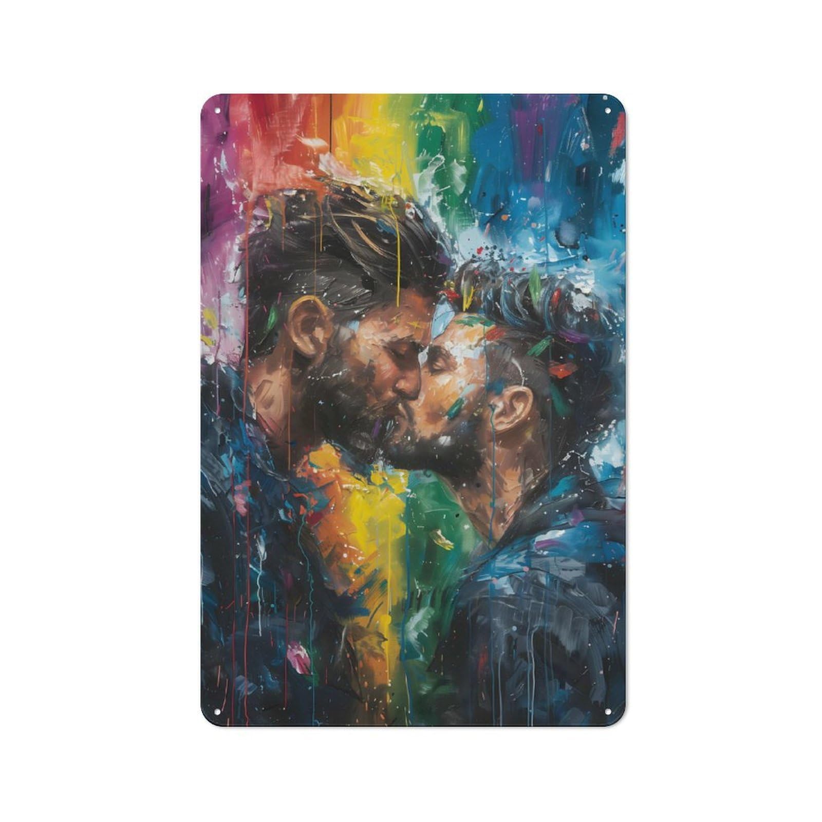 Junmoney Rainbow Kiss Retro-Style Metal Plaque 30X20cm For Garage Or Workshop, For Garage, Workshop And Man Cave Decoration