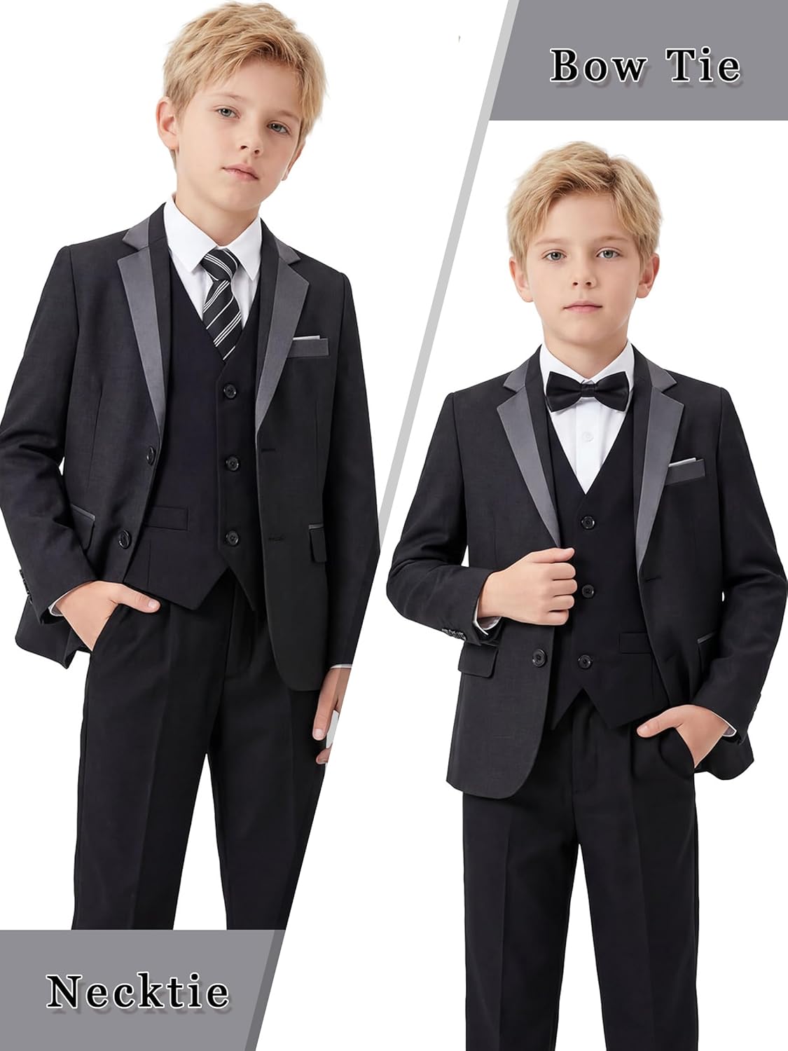 LOLANTA Boys Formal Suit 7 Piece Ring Bearer Outfit, Kids Tuxedo No Tail Gentlman Slim Fit Dress Clothes