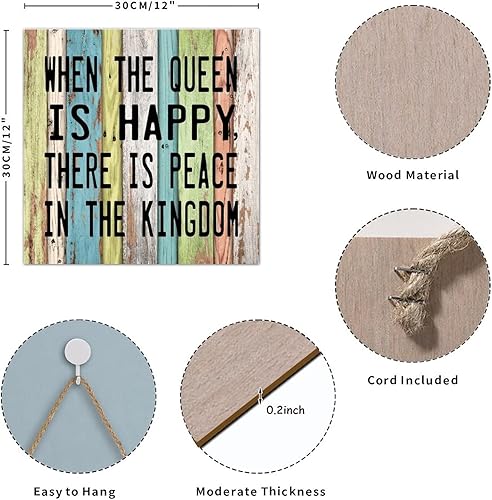 Miniatura 2 de Letrero de madera con texto en inglés "When The Queen Is Happy There Is Peace in The Kingdom" (texto en inglés "When The Queen Is Happy There Is