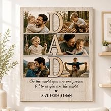 Custom Dad Photo Gifts, Family Portrait Wall Art, Watercolor Wall Art, Personalized Canvas Gift for Fathers Day, Gift Fathers Day from Kids, Fathers Day Picture Frame Gifts for Daddy Grandpa, 4