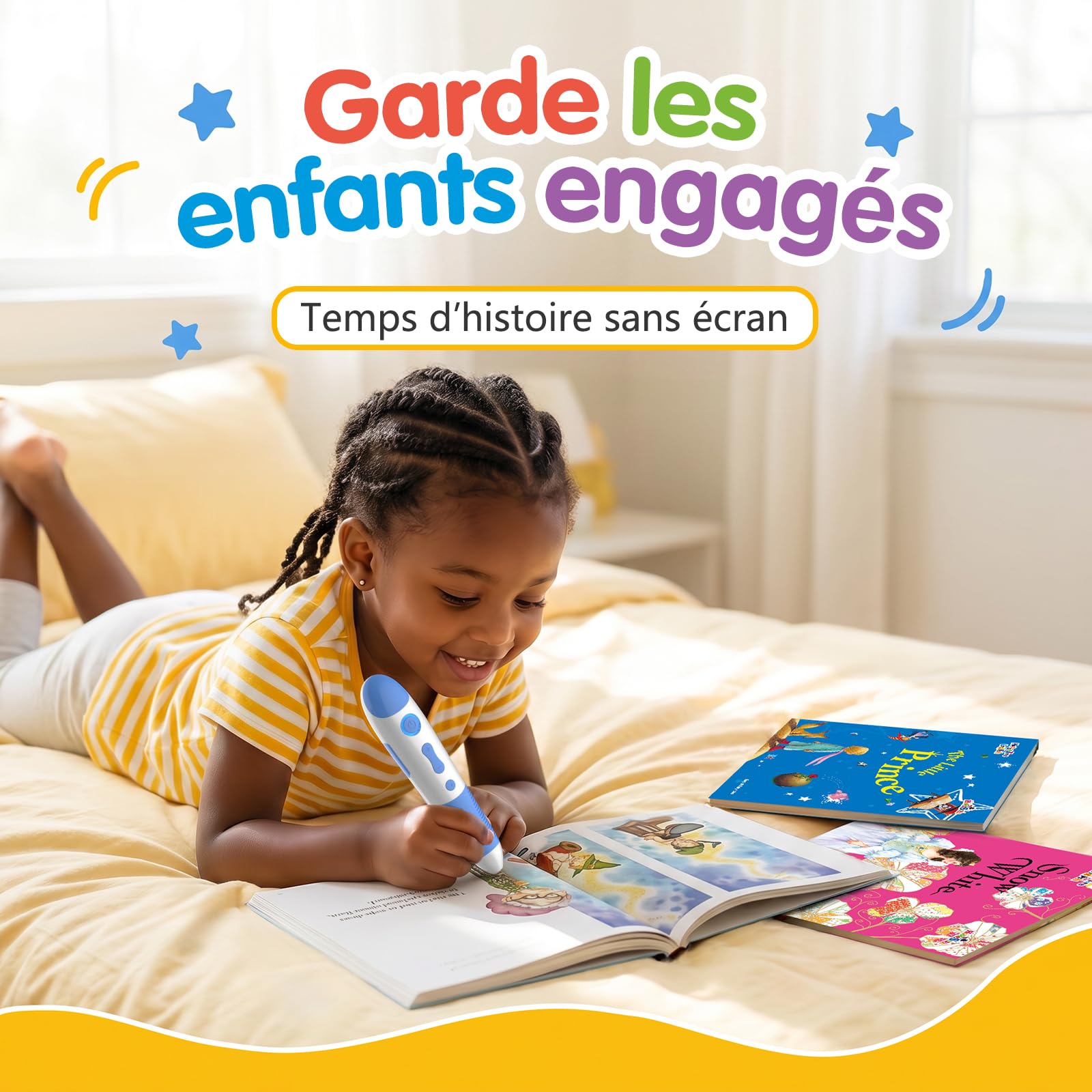 Stylo Audio Interactif avec 10 Livres d’Histoires en Anglais, Livres Sonores à Toucher, Histoires Audio pour Enfants, Jouet Éducatif sans Écran, Rechargeable USB-C