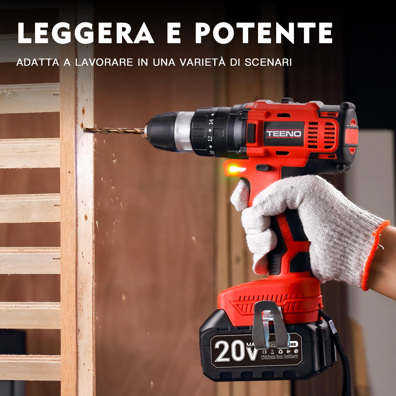 TEENO Kit di utensili 3 pezzi (smerigliatrice angolare senza spazzole + chiave inglese senza spazzole + trapano a percussione) Batteria da 20 Volt 3Ah*2, adatta per auto e casa