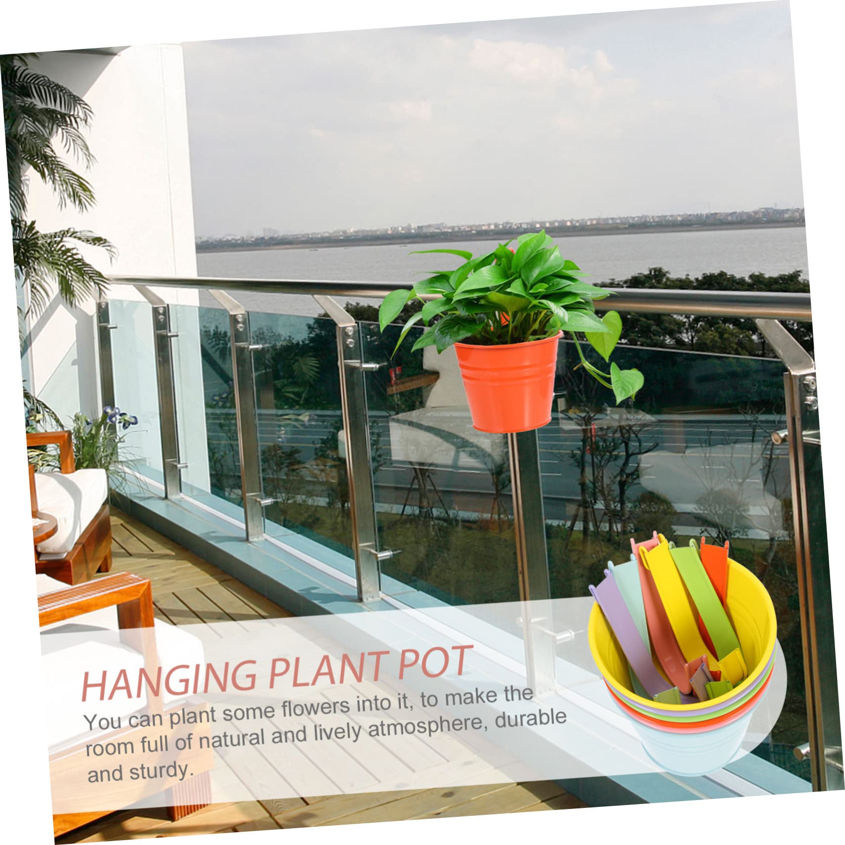 POPETPOP Pots de Fleurs Suspendus Lot de 6 en Fer avec Drainage et Crochets Détachables pour Jardin Balcon
