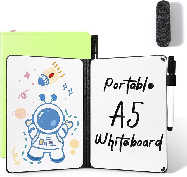 AGM A5 Mini Whiteboard, Double Sided Portable Dry Erase Board with Pen, for Study, Meeting,Doodling-Grass Green