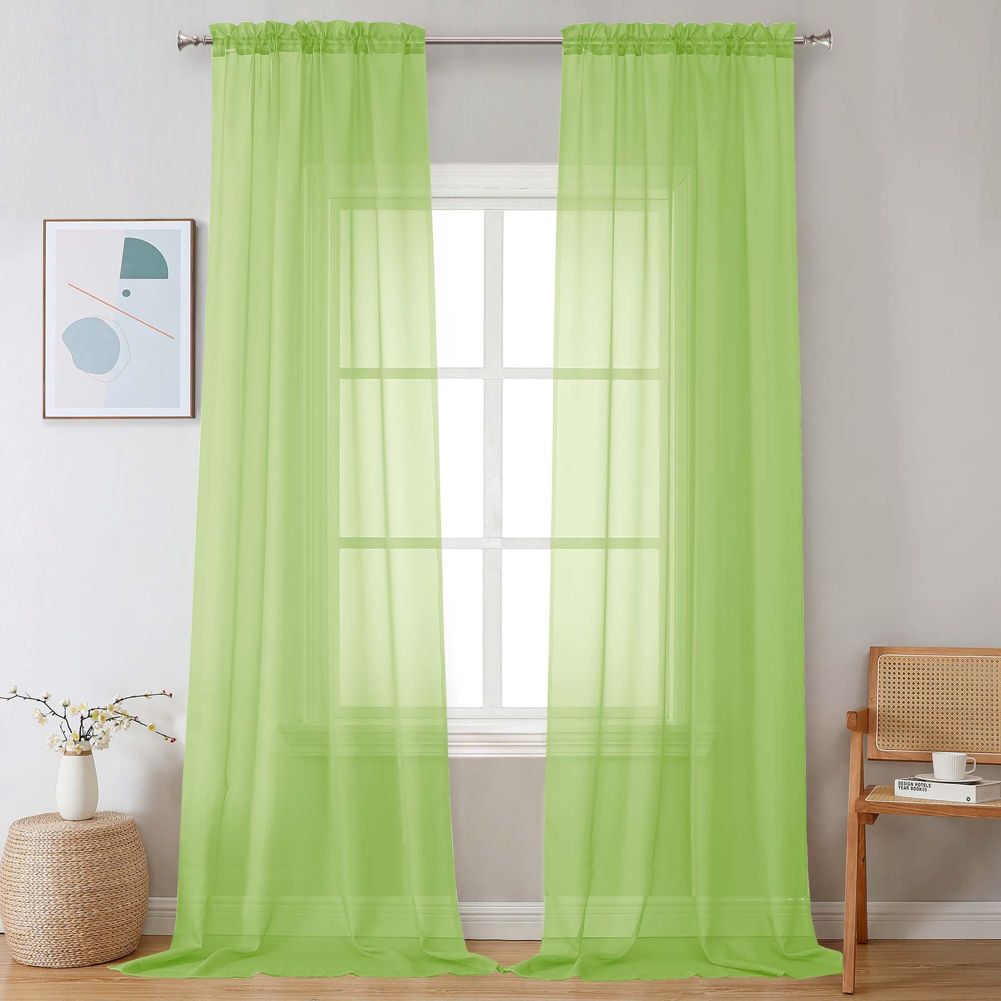 Chyhomenyc Sheer Curtains 108 Inch Length 2 Panels Set, Extra Long Light Filtering Solid Voile Window Drapes for Living Room Bedroom, 42Wx108L, 9FT Length, Set of 2, Lime