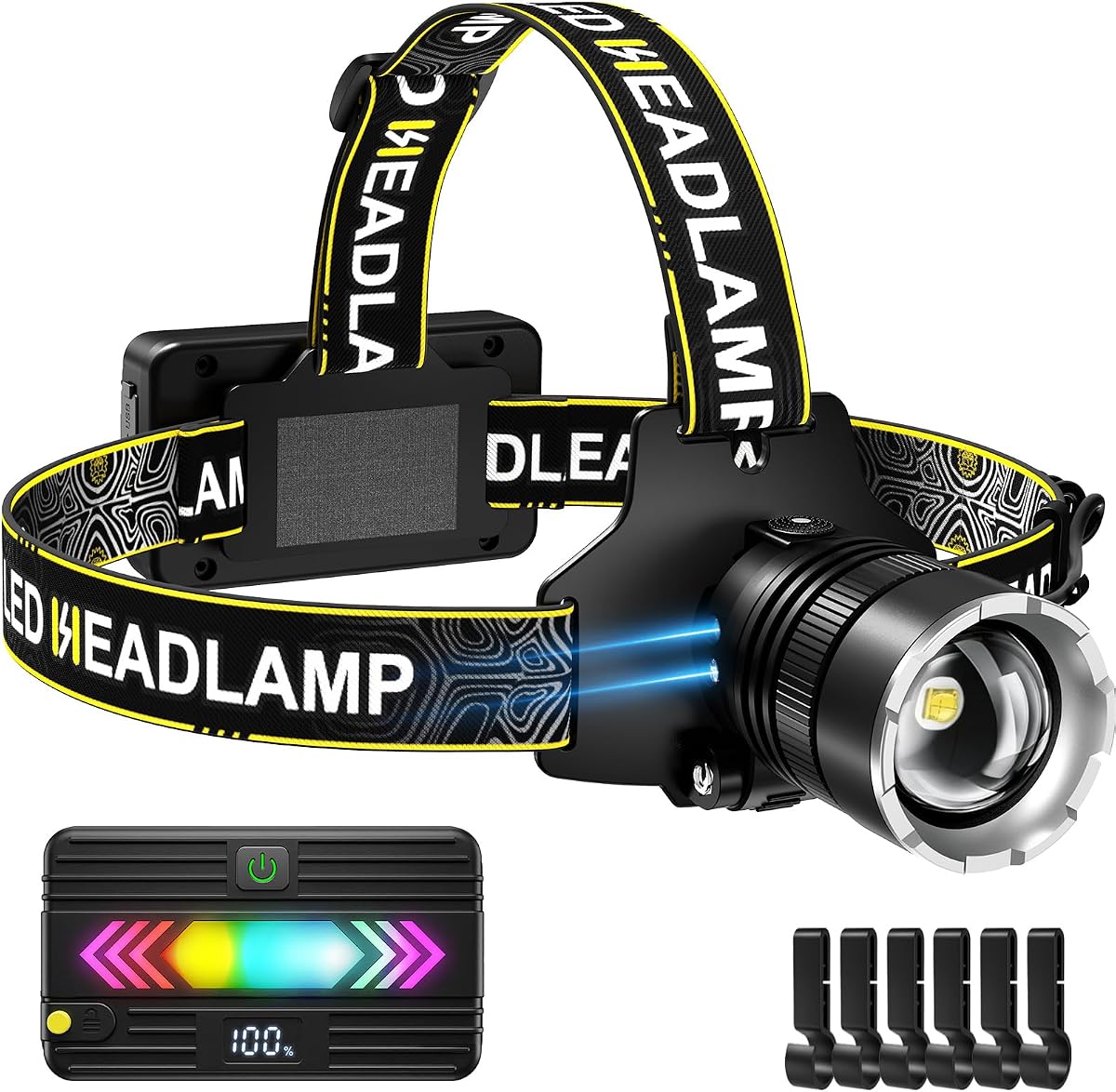 Headlamp Rechargeable, Super Bright Head Lamp for Adults, Motion Sensor | 5 Modes, Zoomable, Detachable Power Pack, 13 Taillight Modes, IPX7, High Lumens Head Lights for Forehead, Camping & Hard Hat