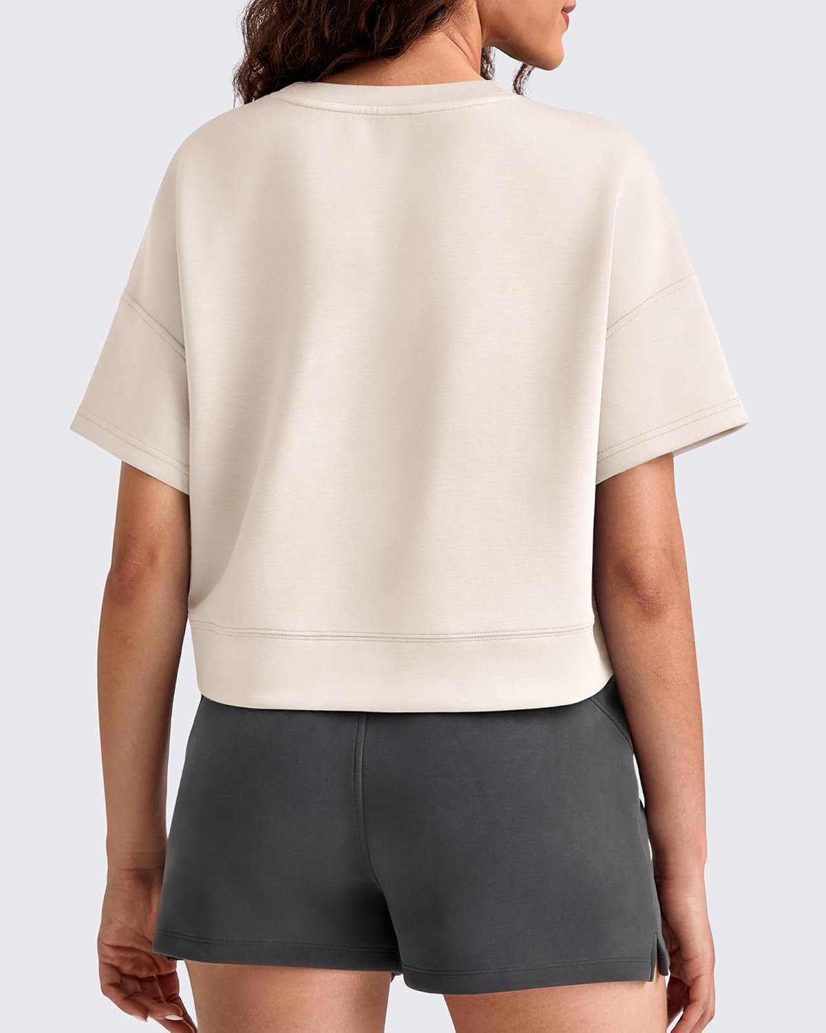 G4Free Smoofit Modal Soft Boxy Tee Shirts Women Short Sleeve Drop Shoulder Crew Neck Basic Crop Tops Loose Casual Lounge