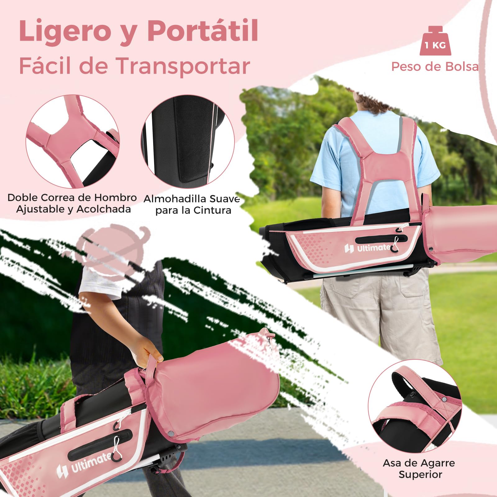 COSTWAY Juego de Palos de Golf para Niños de 8 a 10 Años, Incl. Bolsa de Soporte con Capucha para Lluvia, Driver n.º 1, Hierros y Putter n.º 7#S para Niños y Niñas, Diestros