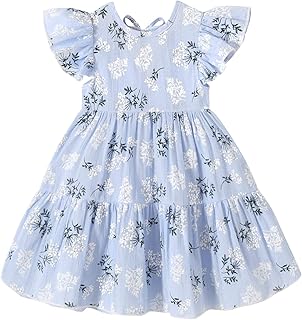 Toddler Baby Girl Boho Dress Linen Ruffle Sleeveless Casual Dress Kids Solid Floral Summer Beach Sundress - Buy now