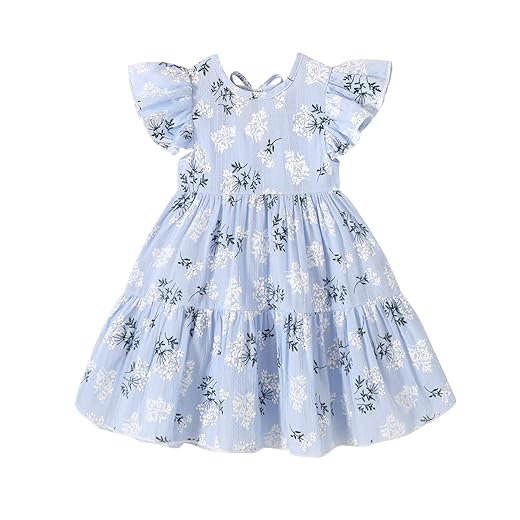 YOUNGER TREE Vestido infantil boêmio de linho com babados, sem mangas, vestido casual, floral, cor lisa, verão, praia, verão