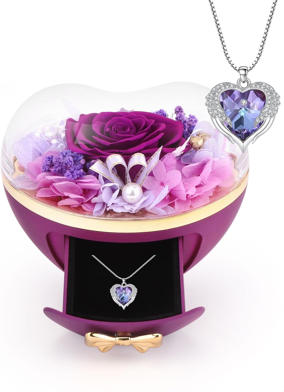 KonijiwaGifts for Mum Preserved Flowers with Mum Necklace with I Love You in 100 Languages Mum Birthday Gifts for Mum