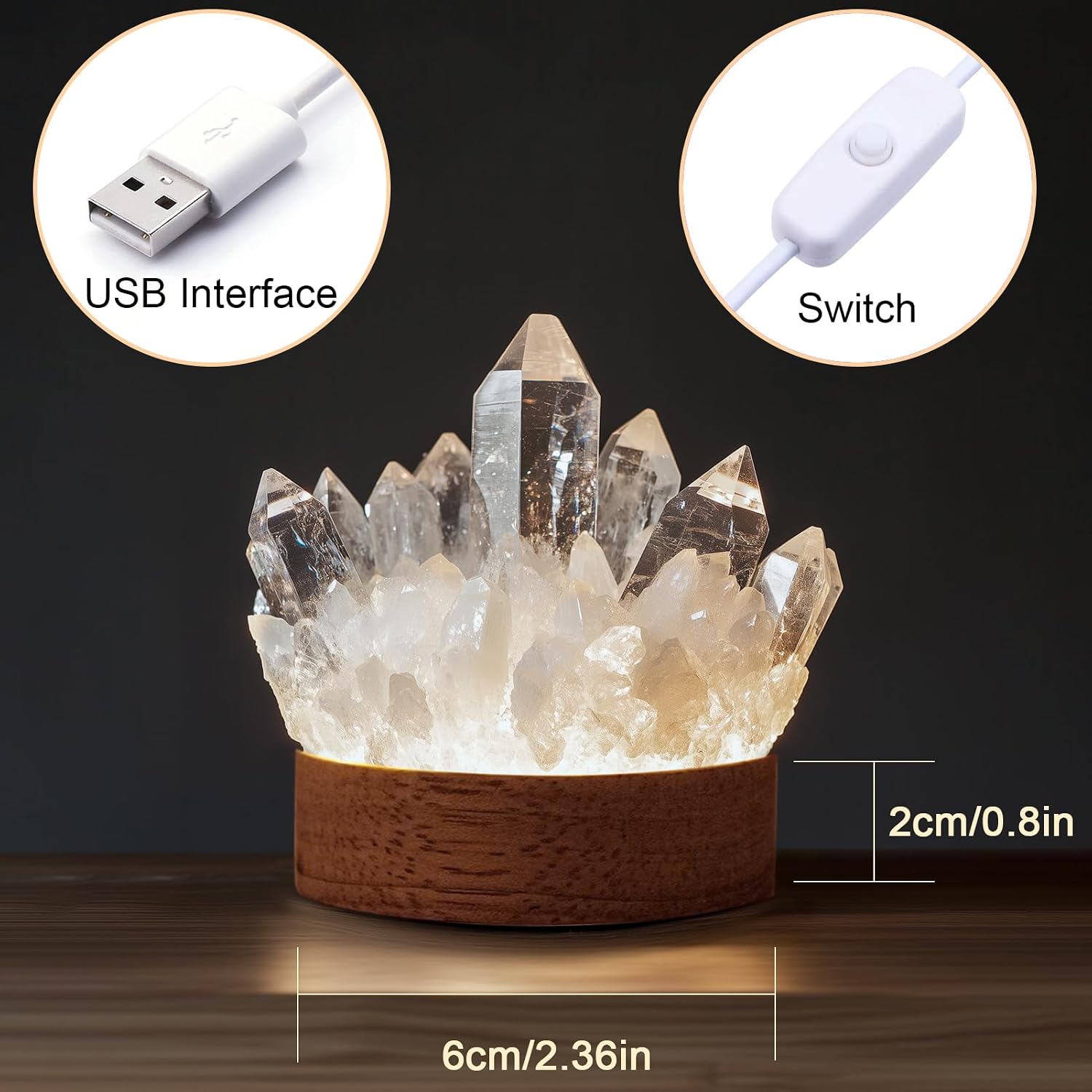 Amethyst Crystal Night Light - Natural Healing Crystal Bedside Lamp Soft Warm LED Light USB Powered Home Decor Night Light for Bedroom, Living Room Ideal Gift for Women & Men (Elegant Purple) image 3
