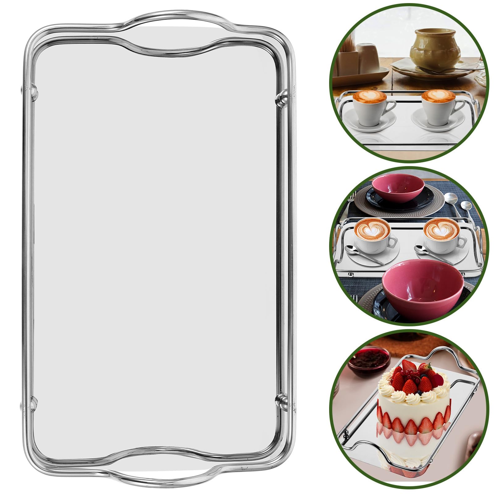 CALLARON Vassoio Rettangolare Design Elegante e Lucido Manici in Acciaio Inossidabile per Servizio Caffè per Uso Quotidiano in Casa e Soggiorno