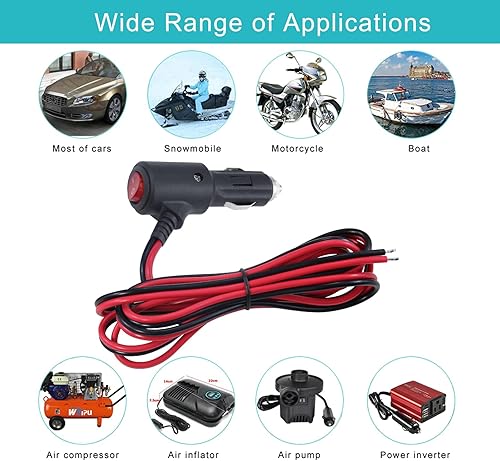 Miniatura 7 de Enchufe de encendedor de cigarrillos de 12 V con interruptor de encendido y apagado, 6 pies, 16 AWG, fusionado, 15 amperios, enchufe macho de