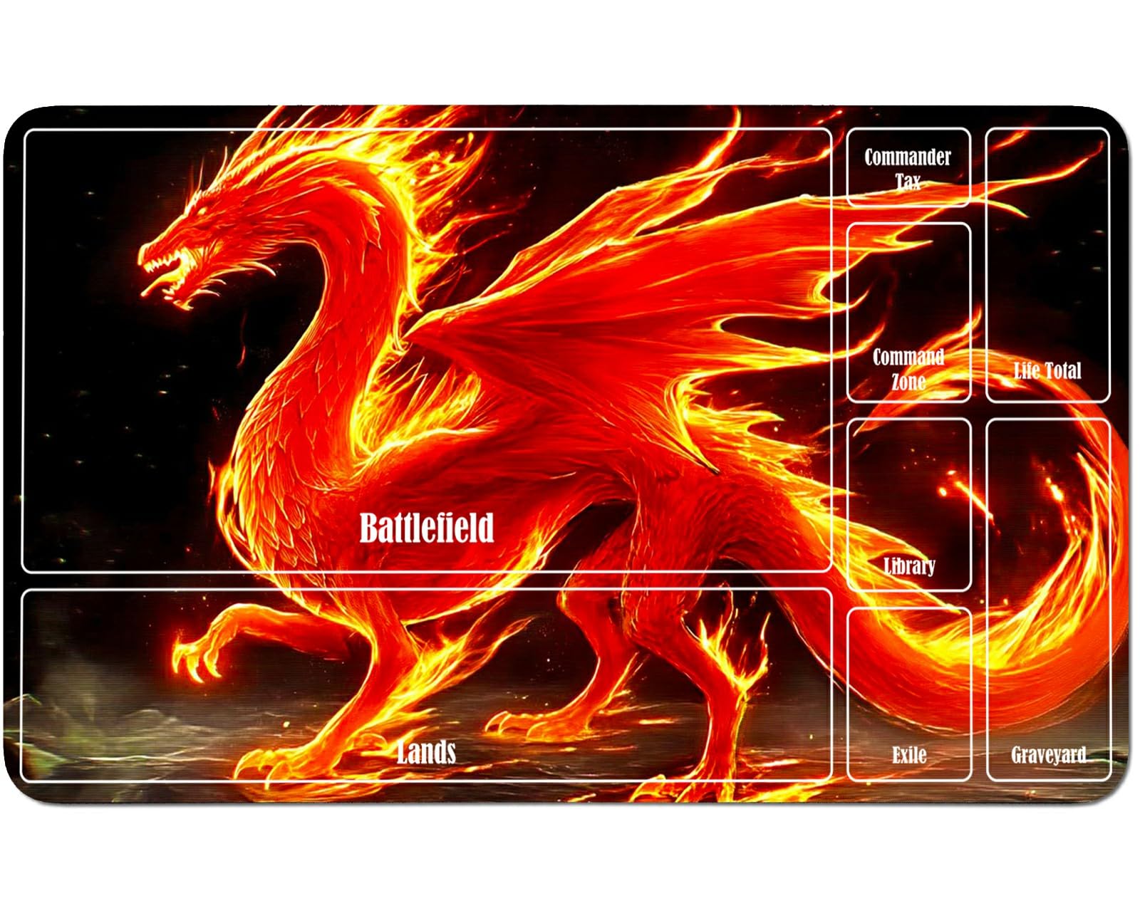 RWUTYTIUL for MTG Card Playmat 24 X 14 Inch with A Zone, Stitched Play Mat for Commander Board TCG RPG CCG Game Desktop Tablet Mouse Pad for Playing Accessories, Red Flame Dragon