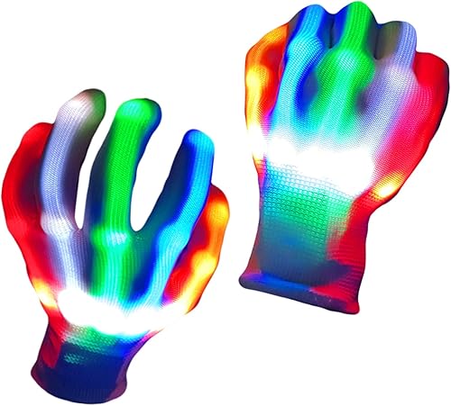 COTRUERE Guantes con luz LED, arco iris, regalos de Pascua para niños y adultos, guantes brillantes de luz rave, juguetes geniales, rellenos de
