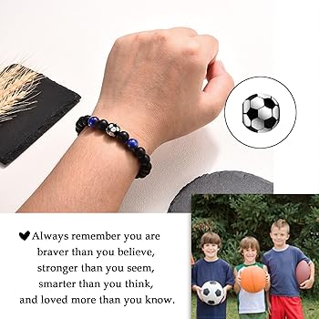 Bracciale Calcio Per Ragazzi - Regalo Compleanno Con Ciondolo Pallone E Pietre Naturali - Foto 6