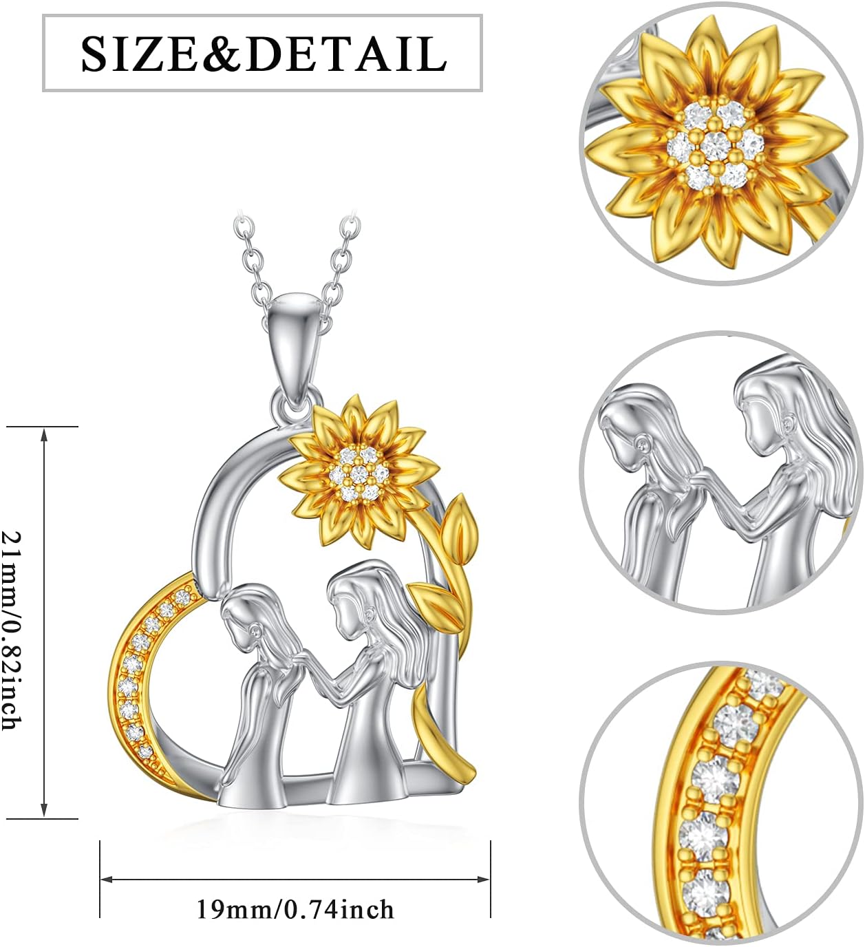 Seiyang 925 Sterling Silver Sister/Grandma/Mother Necklace Love Heart Sunflower Jewelry Birthday Gifts for Women Mom Grandma Sister