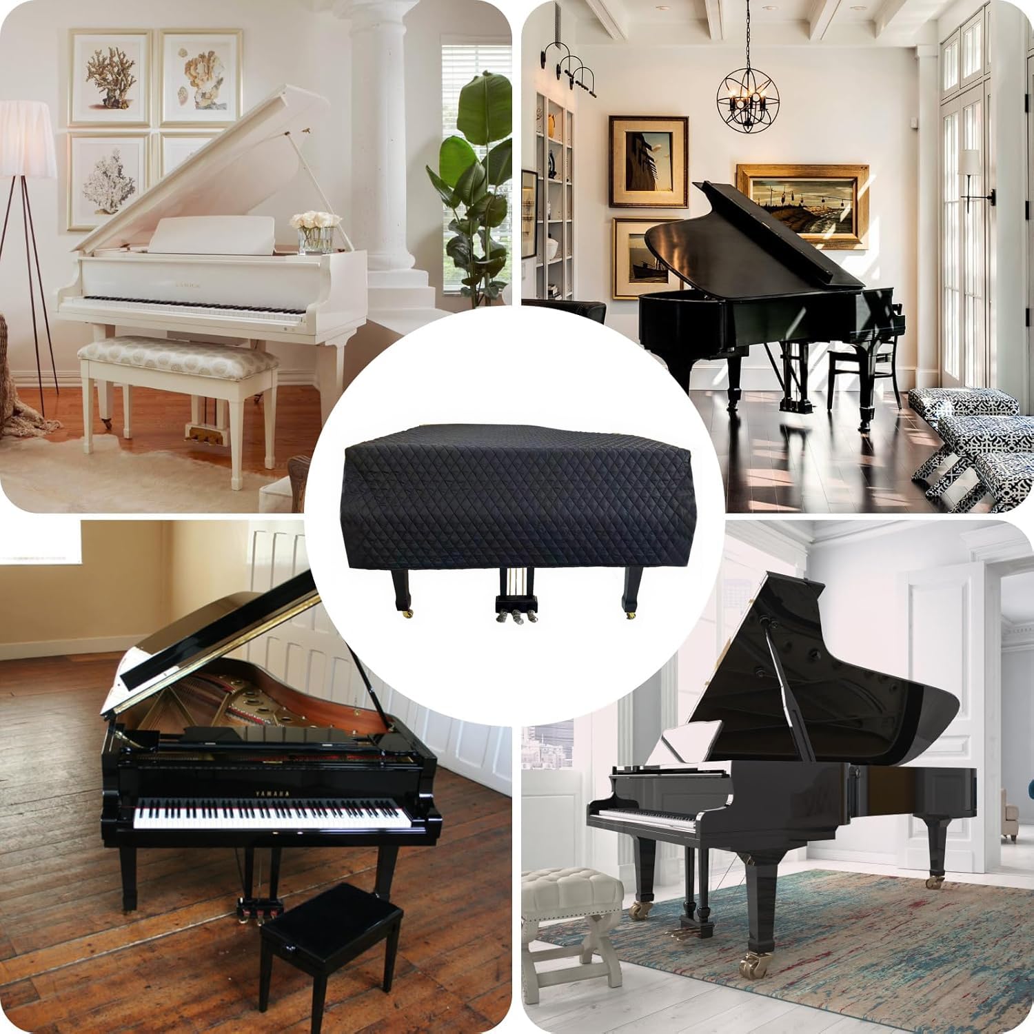 Copertura Impermeabile per Pianoforte a Coda,Fodera in Cotone Spesso,Decorazione di Accessori,Nero,160cm
