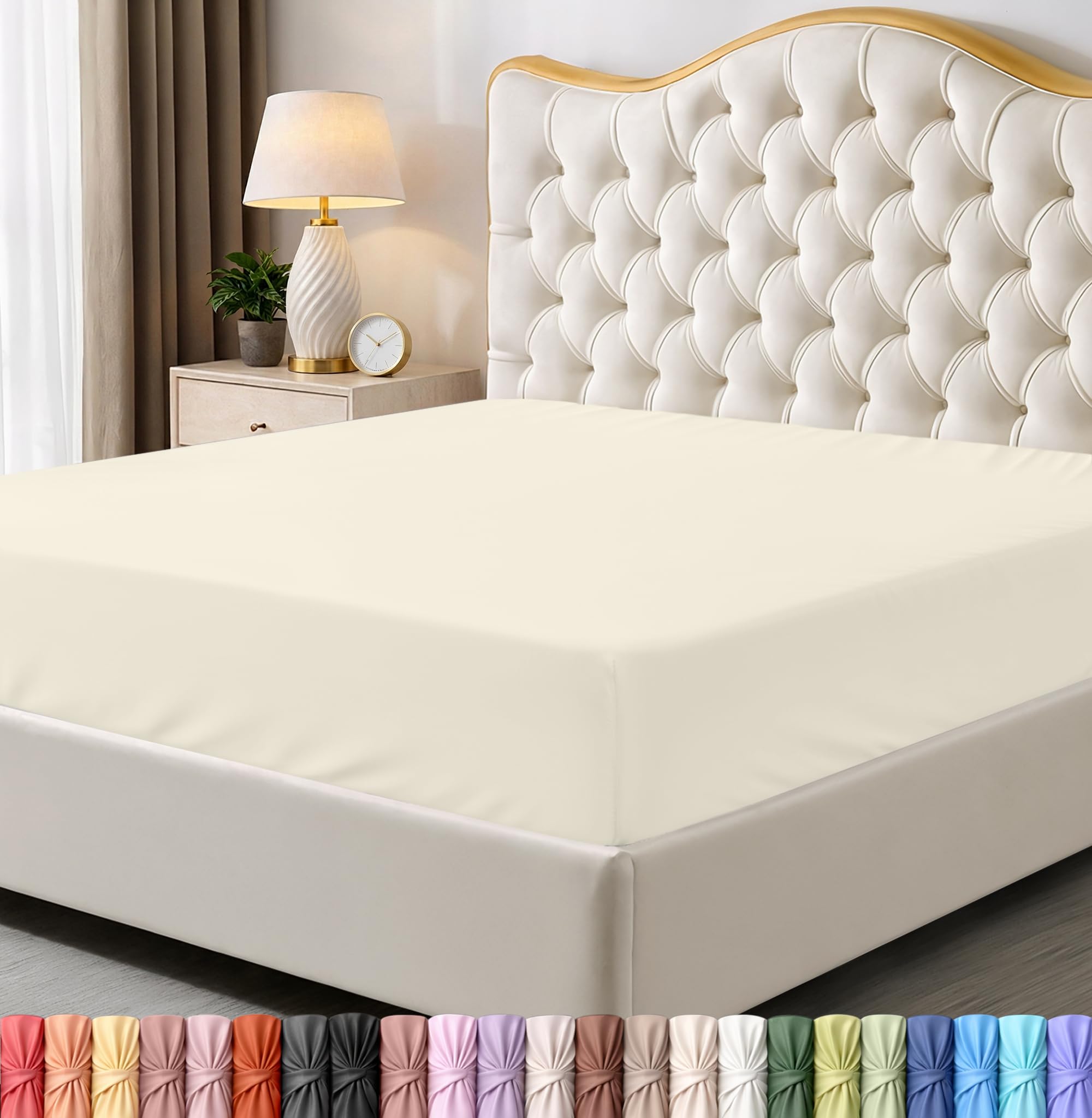 Queen Fitted Sheet, Ultra Soft Fits Up to 15 Inch Deep Pocket, Ivory
