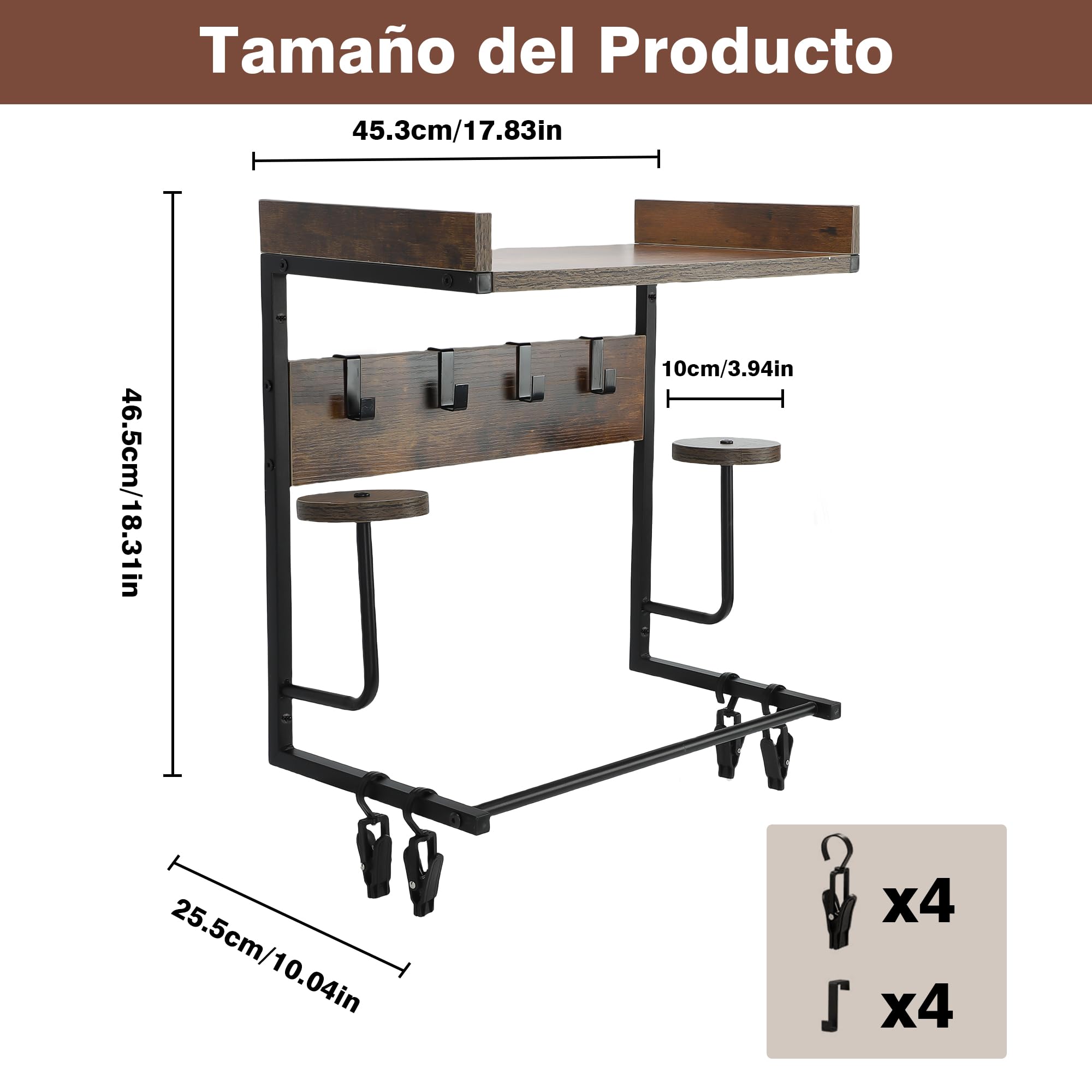 Soporte para Casco de Motocicleta, Organizador de Equipos para Moto, Anclaje Flotante con 4 Unidades de Ganchos para Montaje en Pared