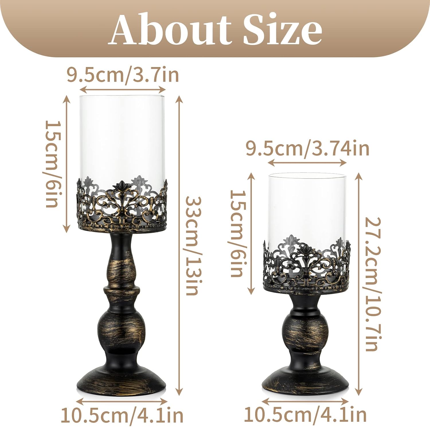 Sziqiqi Black Pillar Candle Holders: Gothic Metal Hurricane Candle Holders